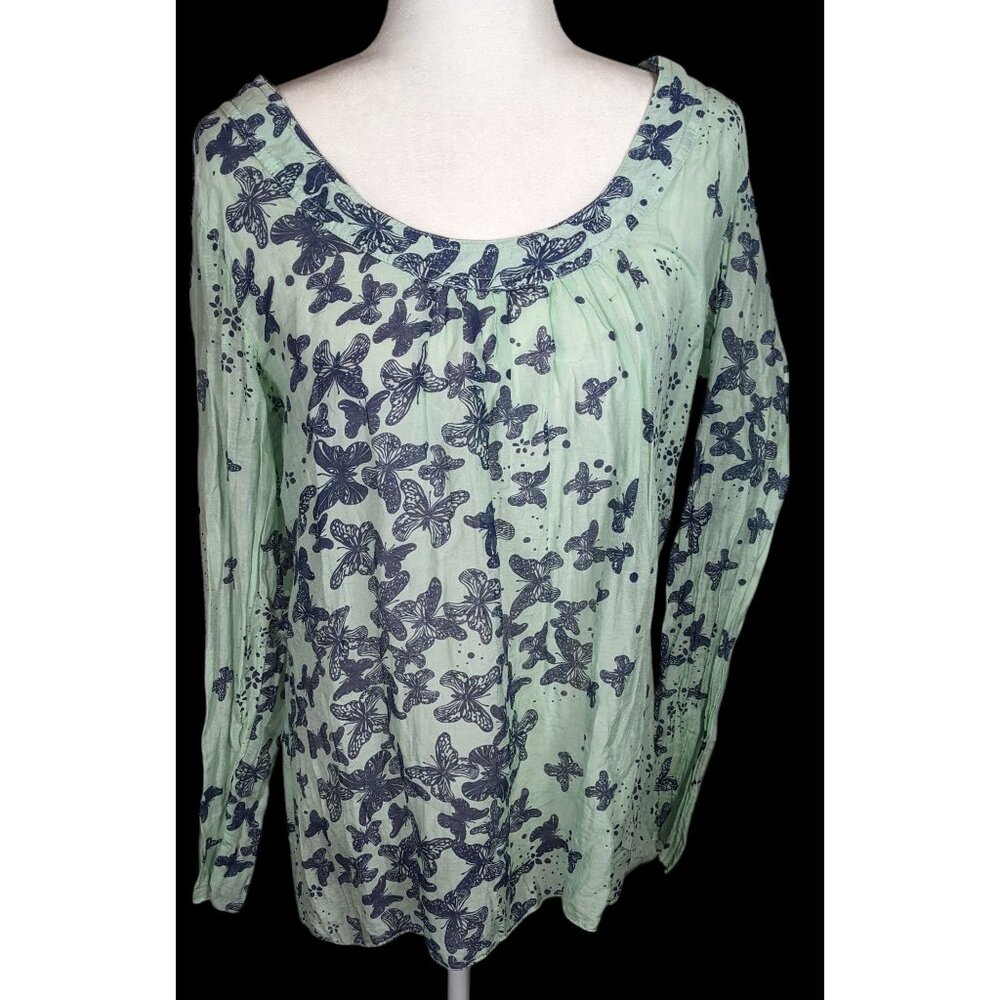 N & Willow Italy Bohemian Butterfly Blue And Green Top